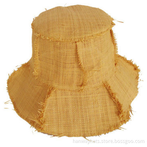 Women's Patch Work Raffia Straw Bucket Hat